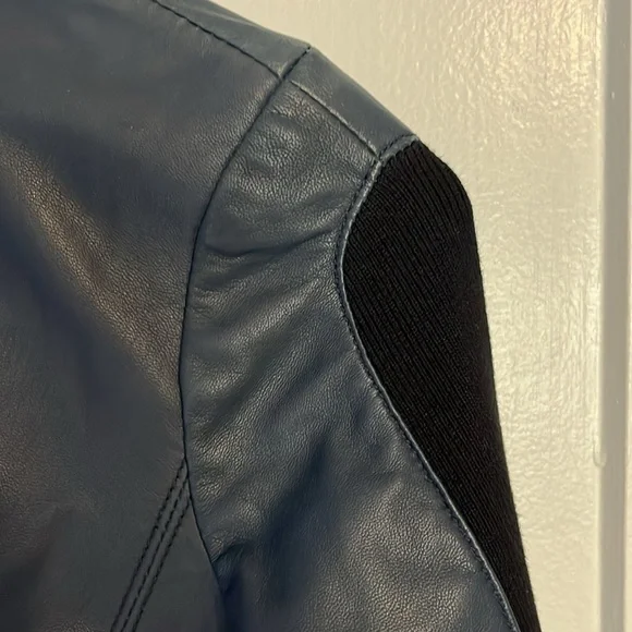 NWOT Cut 25 by Yigal Azuroeul blue leather jacket ribbed sleeves - Picture 11 of 16